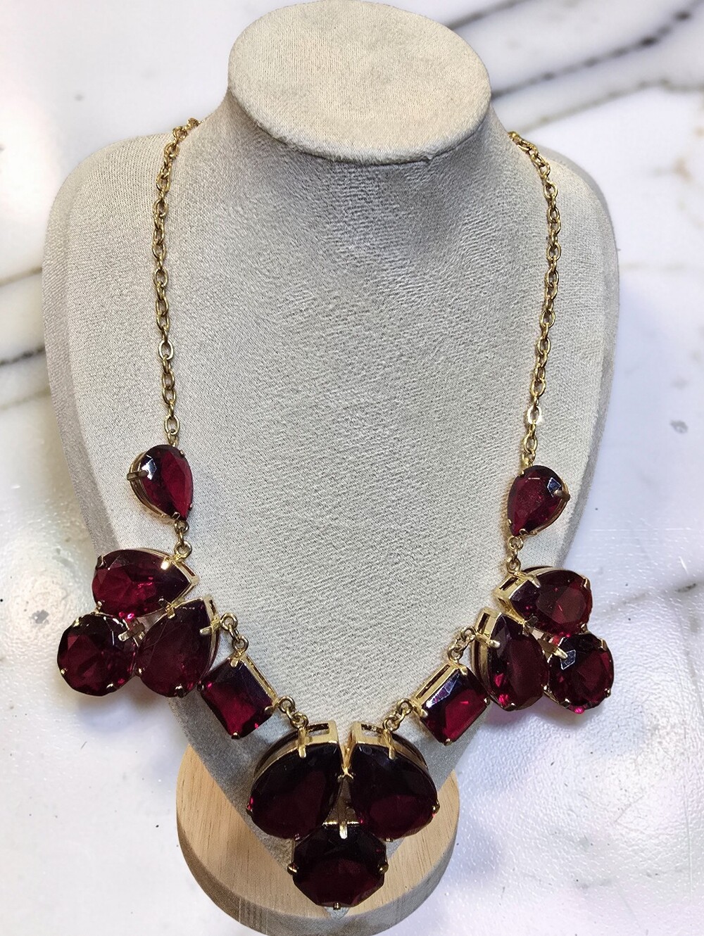 Kate Spade Ruby Red Rhinestone Cluster Bib Statement Necklace